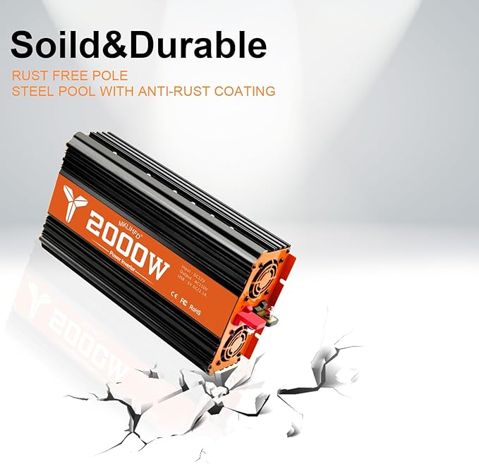 2000 watt Inverter 12v Car Power Inverters for Vehicles Truck with USB Charging Port, 12v to 120v with 2 AC Outlets and Remote 2000w