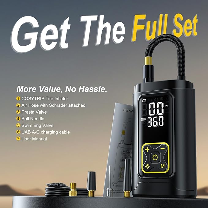 Tire Inflator Portable Air Compressor for Car Tires, 150PSI Digital Tire Pump with Gauge, LED Light, Auto Shut-Off, Fast Bike Air Pump for Car Tires, Motorcycle, Bike, Balls, Emergency Use