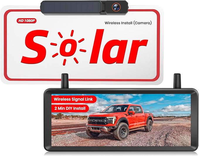Solar Wireless Backup Camera: 7.2 Inch HD 1080P Monitor, 2-Min DIY Install,Dual Antennas for Stable Signal and Smooth View, DVR Recording, IP69K Waterproof Back up Camera for Truck,Car, SUV, Trailer