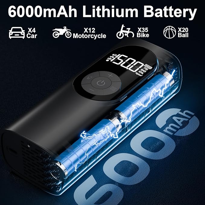 Tire Inflator Portable Air Compressor 150PSI Air Pump for Car Tires with Digital Pressure Gauge, Led Light, Auto Shut-Off, Portable Pump for Auto, Motorcycle, Bike, Balls and More