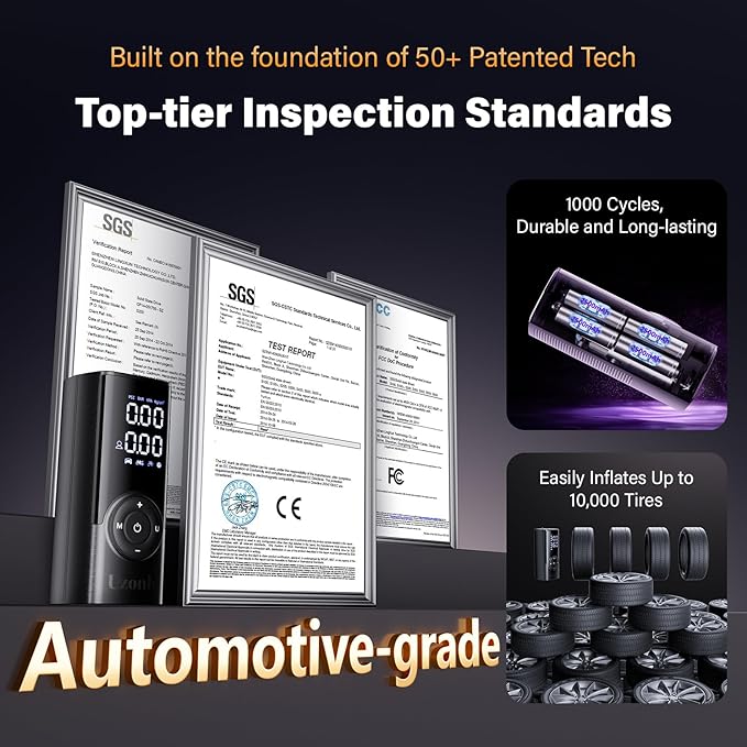 TM-A Tire Inflator Portable Air Compressor - 12V Car Tire Air Pump Portable with Pressure Gauge - One Minute Fast Inflation, Ideal for Car, Motorcycle, Bicycle and More