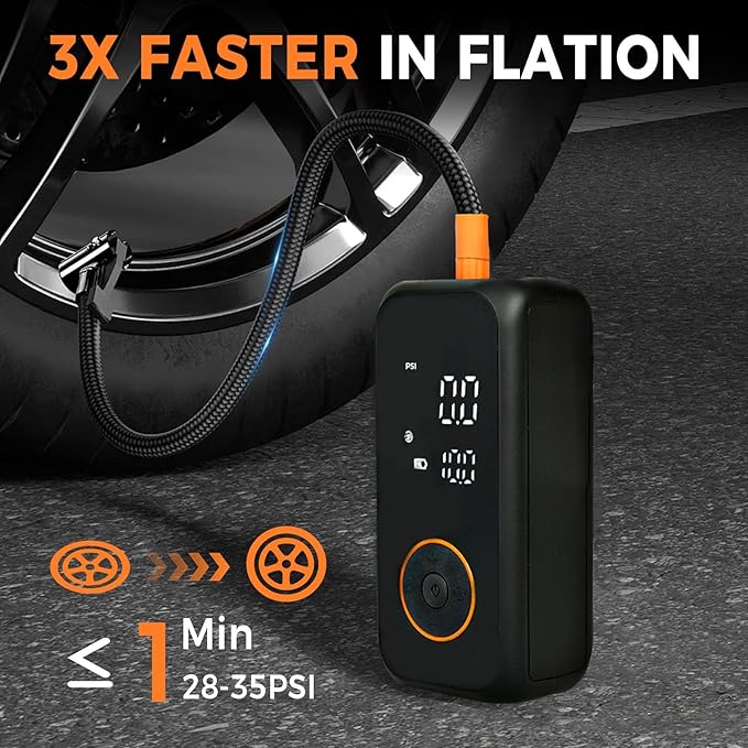 Tire Inflator Portable Air Compressor,150PSI Cordless Air Pump for Car Tires,Tire Inflators with Digital Pressure Gauge LED Light and Auto Shut-Off,Portable Tire Pump for Car,Bike,Motorcycle,Balls
