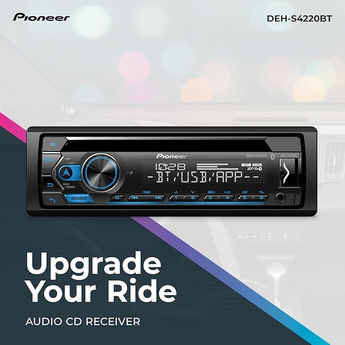 Pioneer DEH-S4220BT 1-Din CD Receiver – Bluetooth, USB/AUX, Color Change, FLAC, AM/FM Radio, Detachable Face, 50W x 4, Voice Control, Hi-Volt RCA Preouts