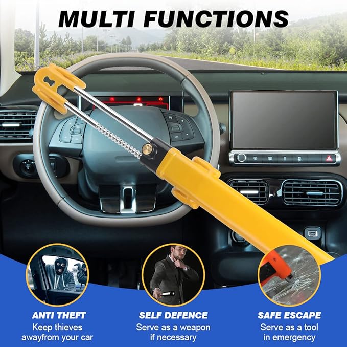 Car Steering Wheel Lock Anti-Theft Device,Yellow Car Lock Steering Wheel Lock Heavy Duty Anti Theft Car Device with Key