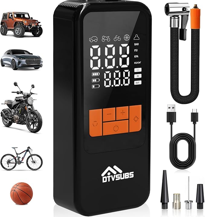 Tire Inflator Portable Air Compressor, 4X Faster Cordless Air Pump for Car Tires, 150PSI Air Bike Pump with Pressure Gauge & LED Lights for Cars/Motorcycles/E-Bikes/Balls, Auto Shut-off