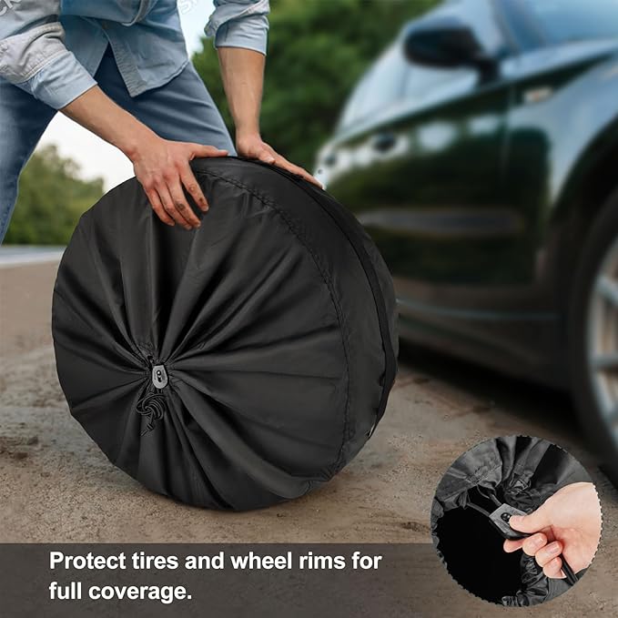 Explore Land Seasonal Tire Cover - Spare Tire Bag with Handle, Heavy Duty Winter Wheel Storage Tote Against Dust and Scratches, 4 Pack (Fits Diameters 32''-34.75'', Black)