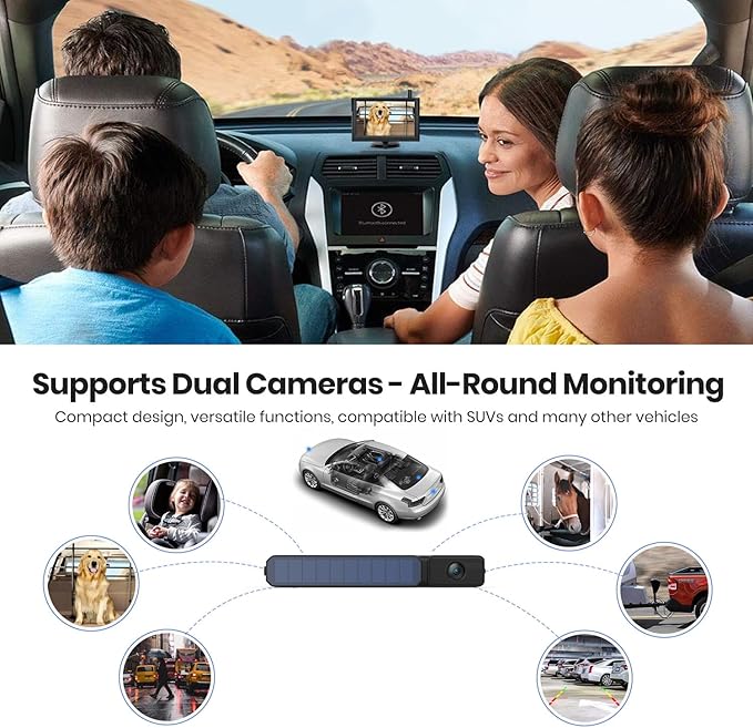 Solar Wireless Backup Camera, 1080P 5'' Monitor Back Up Camera Systems Wireless, 3 Mins DIY Installation, Reverse Camera for Car, Truck, Van, RV