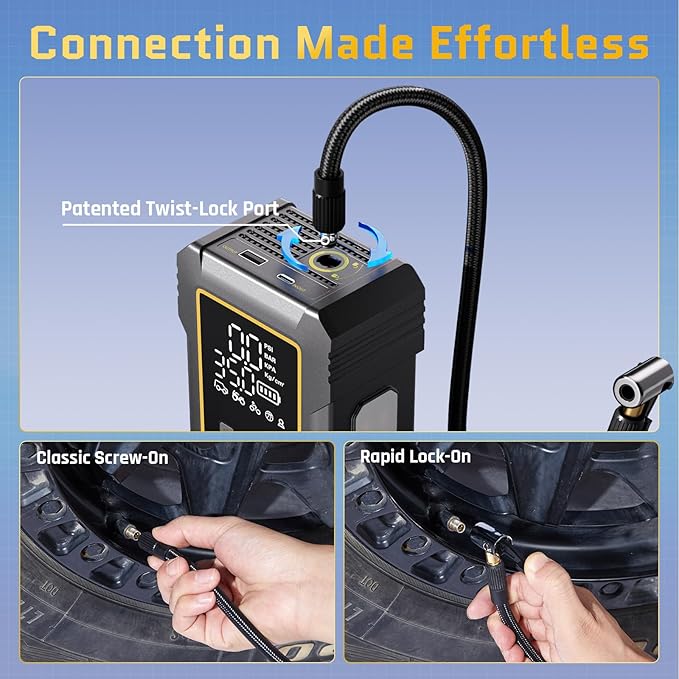 OlarHike Powerful Tire Inflator Portable Air Compressor, Dual Mode for Heavy Duty Vehicle, 12000mAh & 12V DC, Air Pump for Car Tires, Pickup Truck, Jeep and Off-Road.Tire Digital Gauge & LED Light