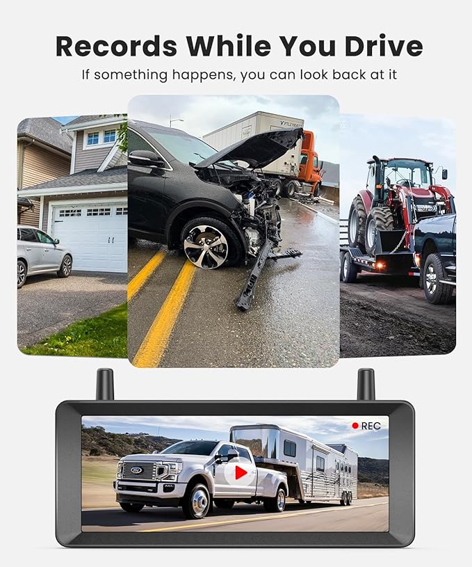 Solar Wireless Backup Camera: 7.2 Inch HD 1080P Monitor, 2-Min DIY Install,Dual Antennas for Stable Signal and Smooth View, DVR Recording, IP69K Waterproof Back up Camera for Truck,Car, SUV, Trailer