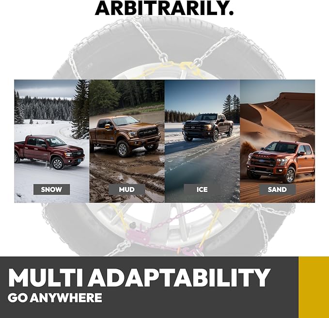 Snow Chains for Car,SUV,Truck and Pickup,Universal Emergency Tire chains,Compatible with Tire Width 195 205 215 225 235 245 MM - Set of 2