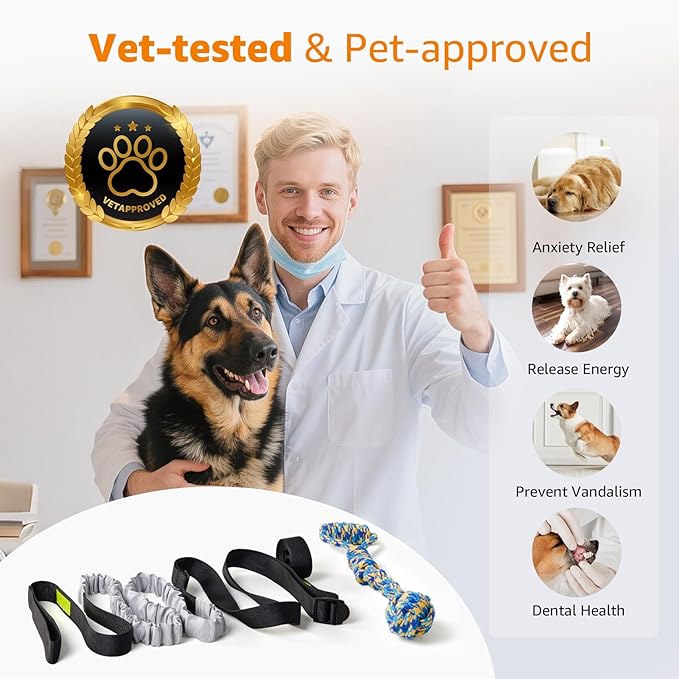 LOOBANI Outdoor Bungee Tug Toy, Dog Toy Hanging from Tree for Small to Large Dogs, Interactive Exercise Play Cord & Tether with Chew Rope Toy (Tree Stump Tug of War-Black)