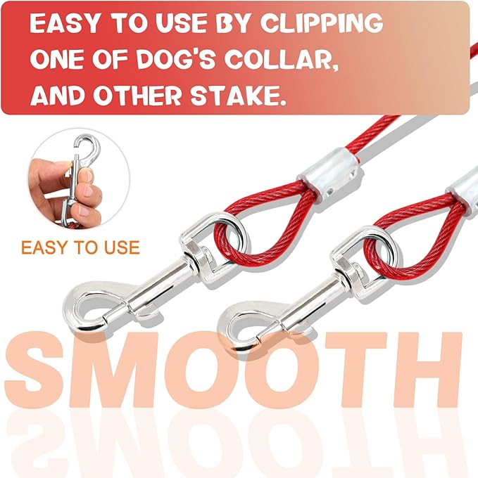 Supet Dog Tie Out Cable and Stake 32/16/10 ft Outdoor, Yard and Camping, for Medium to Large Dogs Up to 125 lbs, 16" Stake, 32/16/10 ft Cable with Durable Spring and Metal Hooks for Outdoor