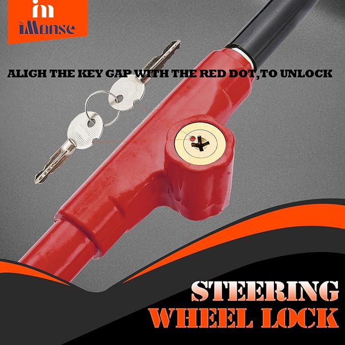 Steering Wheel Lock Anti-Theft Car Device, Steering Wheel Pedal Brake Lock Retractable Hook Car Security Products Universal Fit(Red)