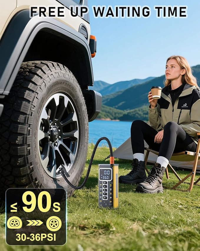 Tire Inflator Portable Air Compressor, 150 PSI Air Compressor for Car Tires, Portable Tire Inflator for Car with Pressure Gauge, Tire Pump for Cars, Bike, Motorcycle, Ball