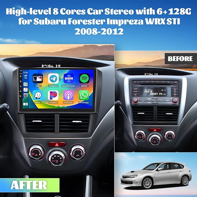 [8 Core 6+128G] Radio for Subaru Forester Impreza WRX STI 2008-2012, Roinvou Android 9 Inch Touch Screen Car Stereo with Wireless Carplay Android Auto/Bluetooth 5.0/32 EQ/GPS/5GHz WiFi/59UI