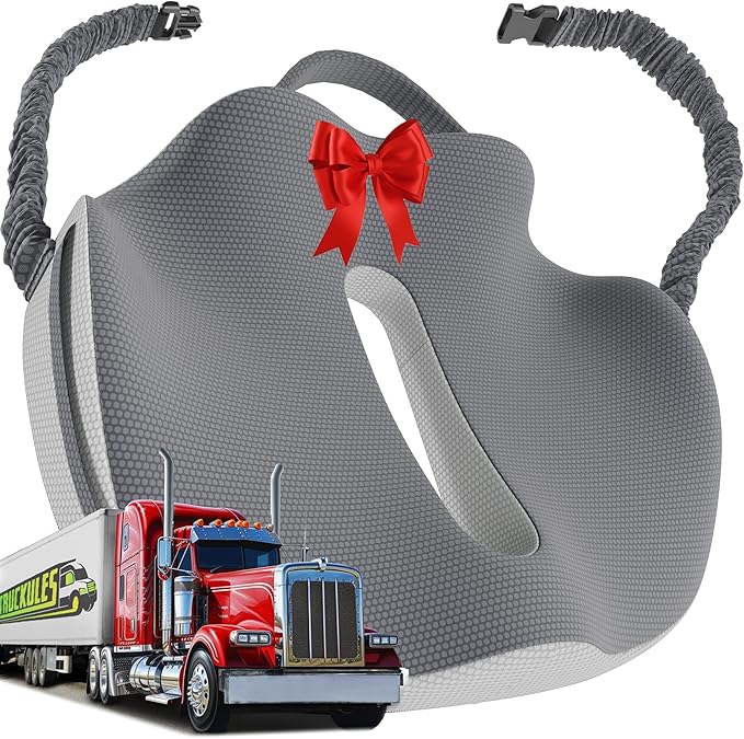 Large Truck Seat Cushion for Truck Driver Seat Cushion - Upgraded Back Support, CertiPUR-US® Certified - Thick Memory Foam, Pain Relief for Hours of Driving, Trucker Approved Big Rig - Gray