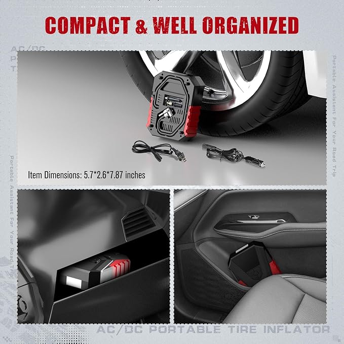 AVID POWER Tire Inflator Portable Air Compressor AC/DC, Automatic Tire Inflator with Gauge, 12V, 110V Small Air Compressor, Portable Air pump for Car Tires, Bikes, Motorcycles, Small inflatables