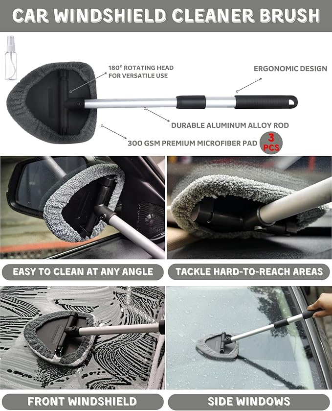 18Pcs Professional Car Interior Detailing Kit All-in-One Cleaning Tools for Windows, Dashboard, Vents, Windshield Cleaner Brush, Magic Sponge, Chamois Cloth, Detailing Brushes & Accessories