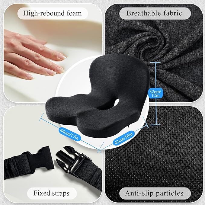 Seat Cushion for Truck Driver, Memory Foam Truck Seat Cushion with Adjustable Strap – Ergonomic Back Support & Sciatica Relief for Long Drives, Semi Truck Accessories, Dark Gray