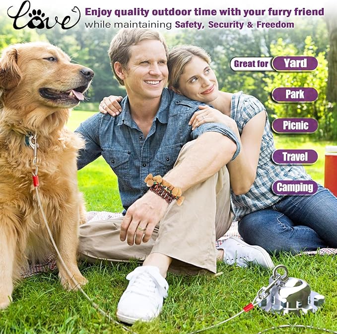 360° Swivel Dog Tie Out Cable and Stake - 30 Ft Dog Yard Leash and Stake Rust Proof for Small Medium Large Dogs - Petfect for Grass Yard Camping Outdoor