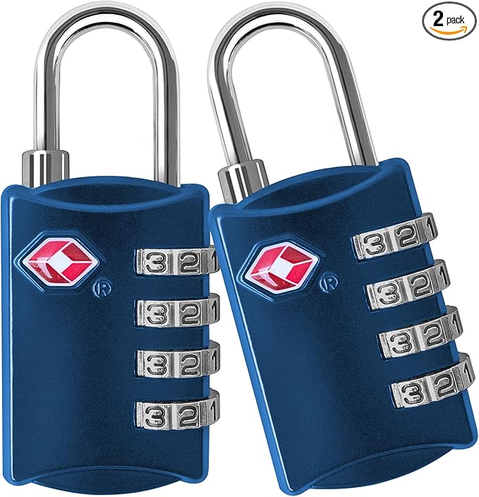 TSA Locks for Luggage, 2-Pc Durable Steel Padlock, Keyless Easy to Read 4-Digit Combination Lock for Backpacks, Travel Suitcases, Toolbox, Filing Cabinets, Baggage & Gym Locker, Blue