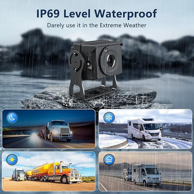 4 Channel Backup Camera System,Touchable 10.1 inch Monitor with DVR Loop Recording, IP69 Waterproof, Nightvision 1080P Camera for RV/Truck/Trailer Pickup, Wired (Cigarette Charger &128G)