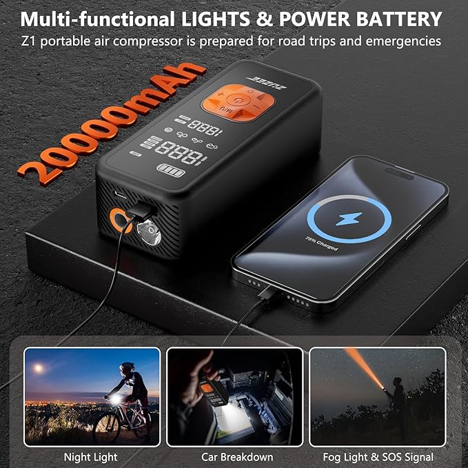 Tire Inflator Portable Air Compressor - 4X Faster Inflation, 150PSI Air Pump for Car Tires with Digital Pressure Gauge/LED Light, Portable Tire Inflator for Car, Moto, Bike, Ball, etc