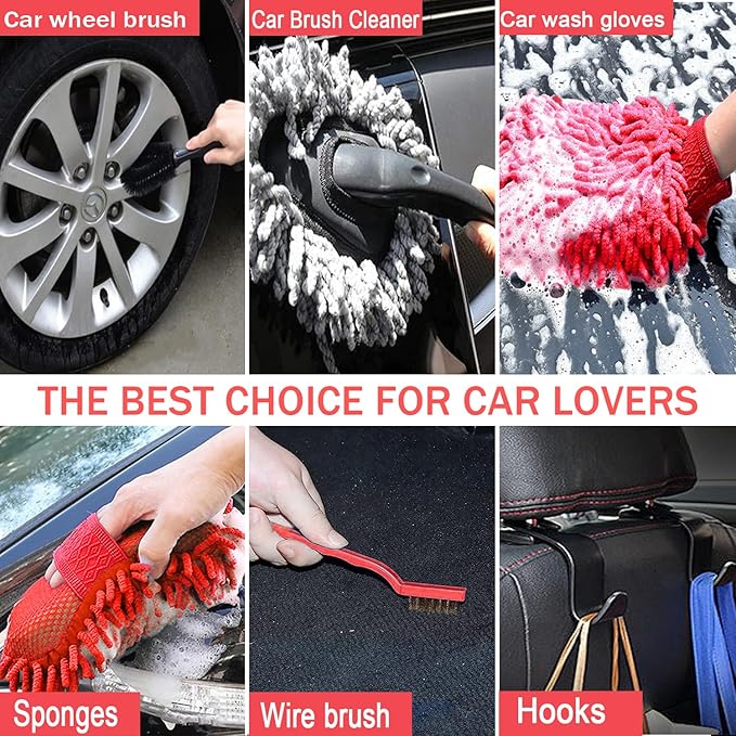 Car Wash Kit Car Wash Cleaning Kit with Car Wash Foam Gun Microfiber Sponge and Towels Tire Brush Built, Car Foam Gun, Car Cleaning Tool