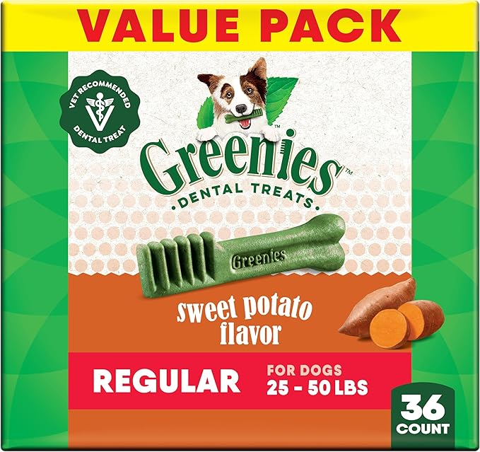 Greenies Veterinarian-Recommended Adult Natural Dental Dog Treats Regular Size, Sweet Potato Flavor, 36 oz. Pack, 36 Count
