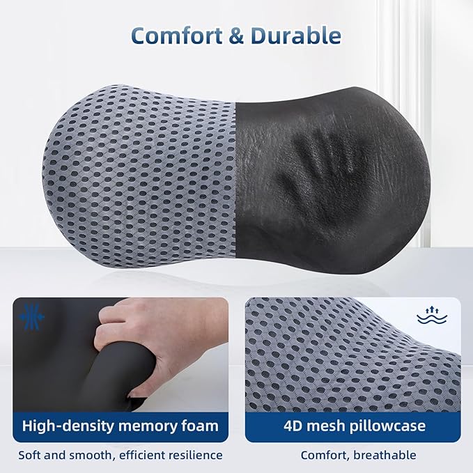 Lumbar Pillow, 2 Pack Memory Foam Lumbar Support Pillow for Office Chair and Car Seat, Ergonomic Streamline Back Pillow for Lower Back Pain Relief, Back Support Pillow for Sitting, Driving, Traveling