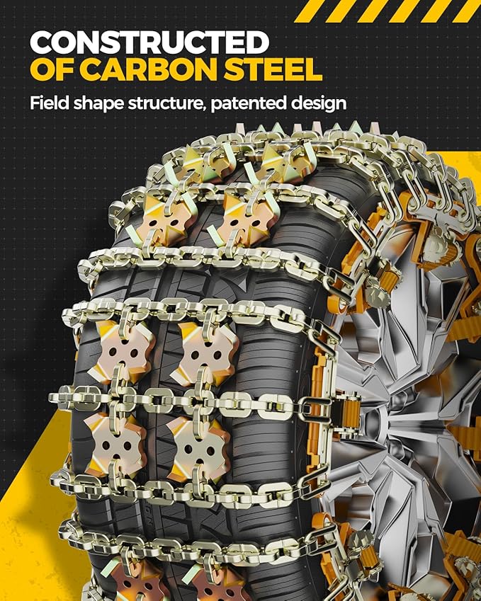 KYX Tire Chains for Car/SUV/Pickup Truks, Adjustable Universal Emergency Snow Chains for Tire, 8.7-11.1 inch, 8 Pcs,