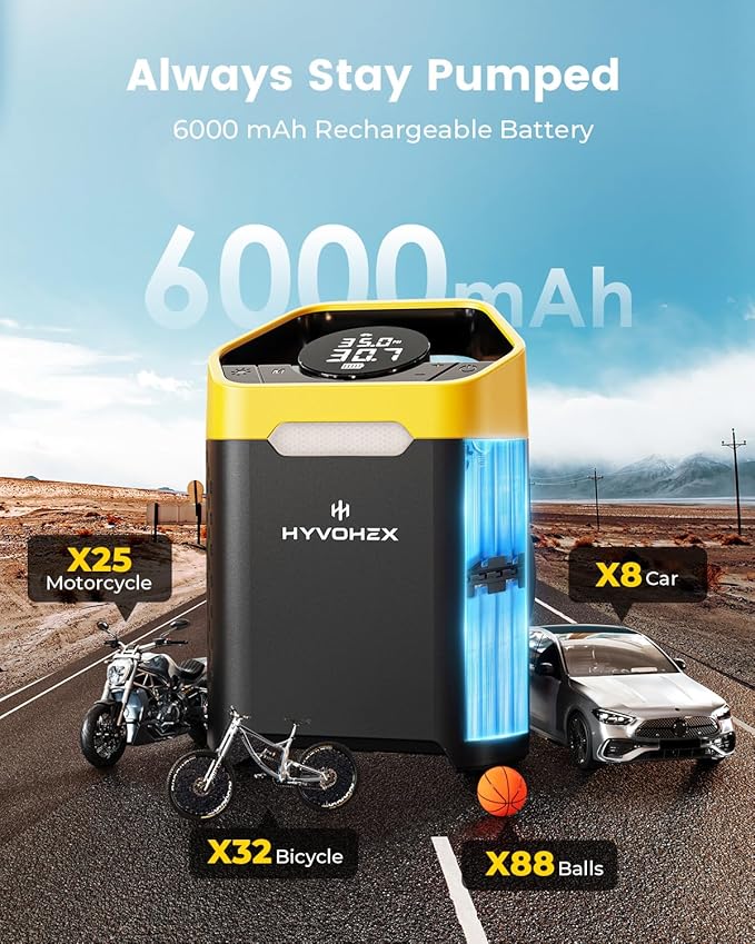 Heavy-Duty 160 PSI Tire Inflator Portable Air Compressor, 1 Min Fast Inflation Cordless Portable Air Pump with Digital Pressure Gauge & LED Light, Electric Tire Pump for Car, SUV, Bike, Ball