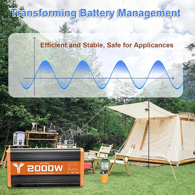 2000 watt Pure sine Wave car Inverter 24V DC to 120V AC, 4000W Surge Peak Power, Inverter for RV, Truck, Solar, Campers with 2 AC Outlet,Remote Control Compatible with Lithium Battery