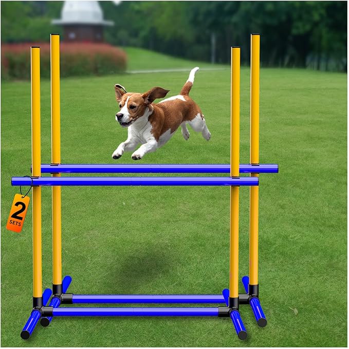 Adjustable Dog Agility Jump Set – Training Hurdles with Height Adjustable Bars, Portable Design with Carry Bag for Indoor & Outdoor Agility Courses (2 Pack)