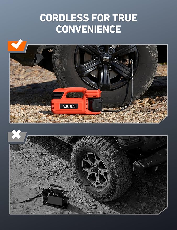 AstroAI TC4 Portable Air Compressor Tire Inflator, 470W 18V Cordless Air Pump for Truck Tires with 4000mAh Battery, 150PSI Heavy Duty Air Compressor with Digital Display for Car, RVs, SUV Red