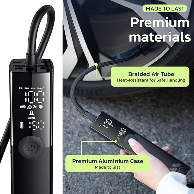 Woowind Premium Tire Inflator Portable Air Compressor, 2X Faster, 150PSI Air Pump For Car Tires, Tire Pump, with 12V DC Cord for Trucks & Off-Road Tires, Auto Shut-Off