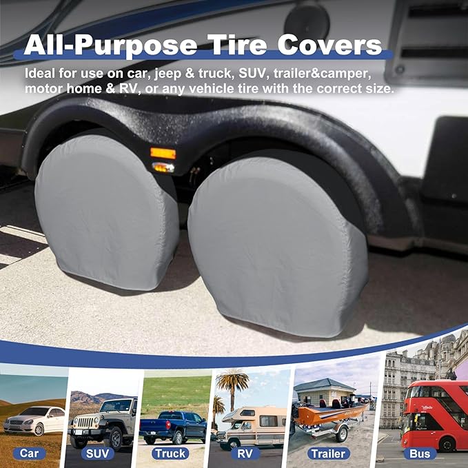 Explore Land Tire Covers 4 Pack - Tough Wheel Protector for Truck, SUV, Trailer, Camper, RV Universal Fits Tire Diameters 21 inches, Charcoal