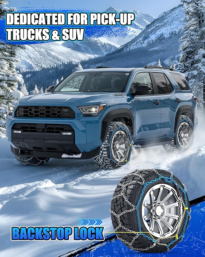 Snow-Chains Easy Install Tire-Chains, One-Pull Fit Heavy-Duty Tire Snow Chains for Pickup Trucks & SUVs Off-road, Emergency Tire Traction Car Tires 235 245 255 265 275 - Set of 2 (SCRV255)