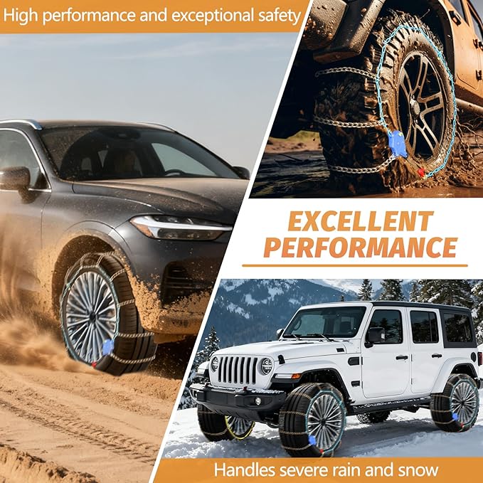 DEDC Auto Lock Snow Tire Chains, 50s Quick Easy, Enhanced Manganese Steel Alloy Endurance Life 650 Mi, Icy and Snowy Road Tire Traction for Car SUV 235 245 255 265 275 Set of 2 (LS1521)