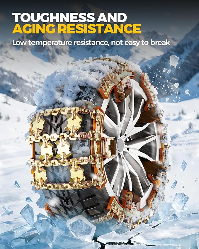 KYX Upgrade Alloy Steel Tire Chains for Car/SUV/Pickup Truks, Adjustable Universal Emergency Snow Chains for Pickup Trucks and Off-road SUV Car Tires 235 245 255 265 275 285 - Set of 6, Alloy Steel