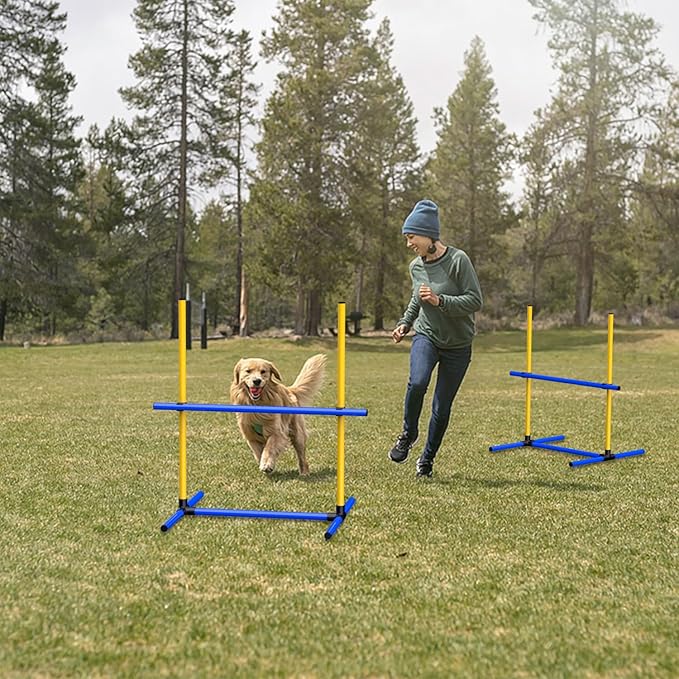 Adjustable Dog Agility Jump Set – Training Hurdles with Height Adjustable Bars, Portable Design with Carry Bag for Indoor & Outdoor Agility Courses (2 Pack)