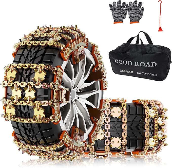 KYX Upgrade Alloy Steel Tire Chains for Car/SUV/Pickup Truks, Adjustable Universal Emergency Snow Chains for Pickup Trucks and Off-road SUV Car Tires 235 245 255 265 275 285 - Set of 6, Alloy Steel