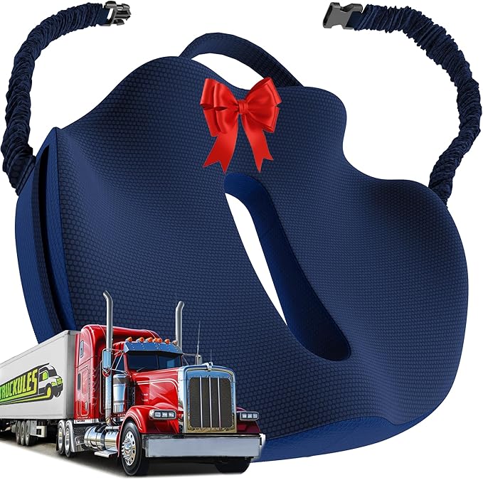 Truck Seat Cushion for Truck Driver Seat Cushion - Upgraded Back Support, CertiPUR-US® Certified - Thick Memory Foam, Pain Relief for Hours of Driving, Trucker Approved Big Rig - Navy