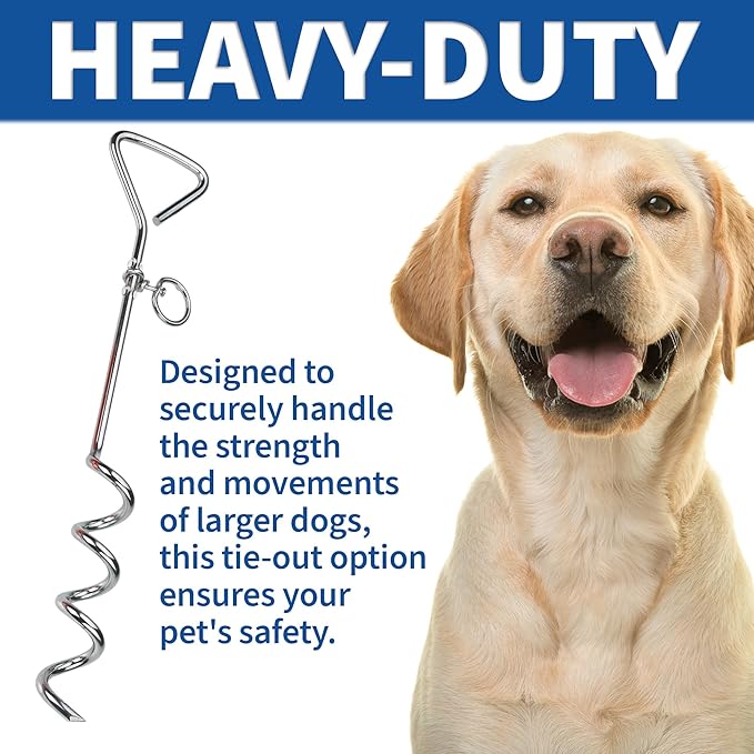 Dog Tie Out Stake, Durable 16 Inch Spiral Anchor for Outdoor Tethering, Rust Resistant and Easy to Install, Suitable for Puppies to Adult Dogs
