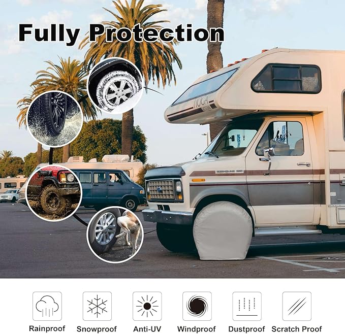 Explore Land Tire Covers 4 Pack - Tough Wheel Protector for Truck, SUV, Trailer, Camper, RV Universal Fits Tire Diameters 21 inches, Charcoal