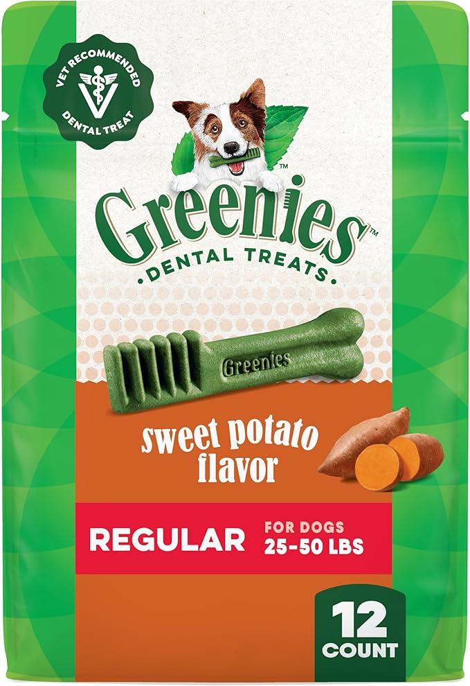 Greenies Veterinarian-Recommended Adult Natural Dental Dog Treats Regular Size, Sweet Potato Flavor, 12 oz. Pack, 12 Count