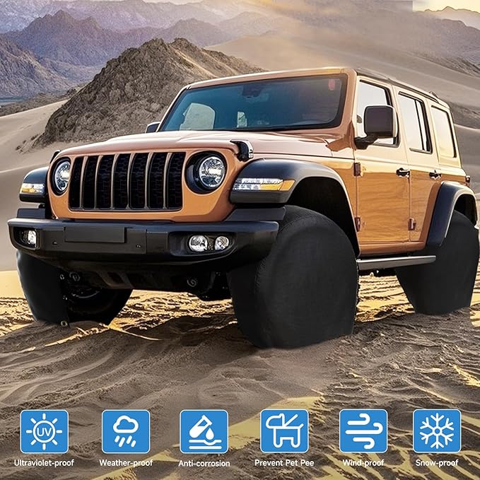 VINPATIO Rough Tire Covers 4 Pack, Waterproof Vinyl Wheel Protectors with Lining for RV, Trailer, Camper, Motorhome, SUV, Car, Universal Fits Tire Diameters 40-42 inches, Black