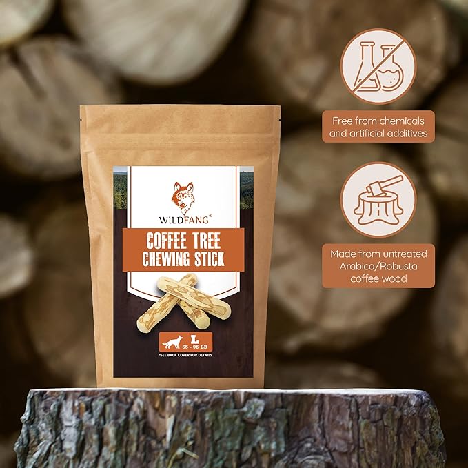 Wildfang® Coffee Wood Dog Chew, Large - Tough Chew Toys for Aggressive Chewers, Dog Teething Toys for Puppies, Training for Chewing Muscles, Coffee Tree Sticks for Large Dogs (55-99 lbs), Pack of 3