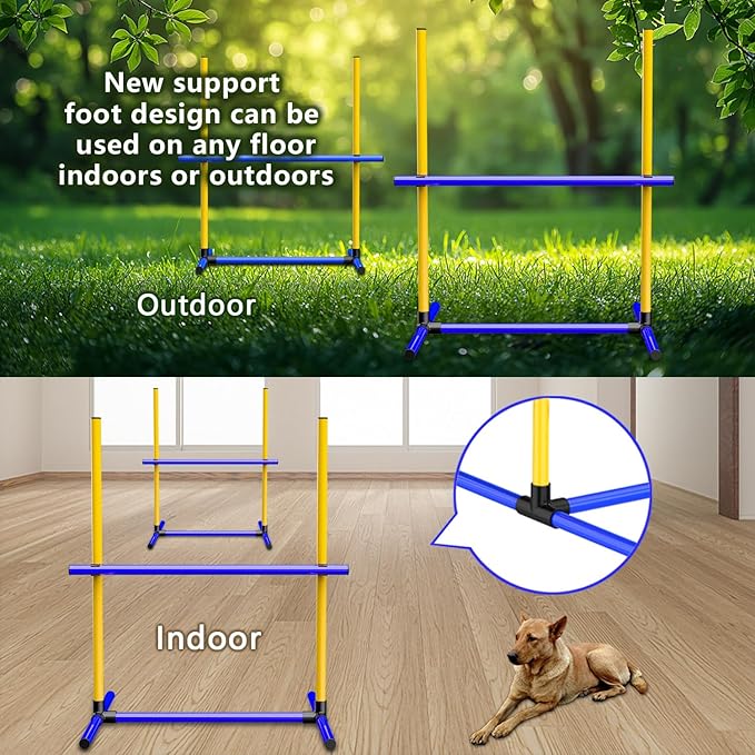 Adjustable Dog Agility Jump Set – Training Hurdles with Height Adjustable Bars, Portable Design with Carry Bag for Indoor & Outdoor Agility Courses (2 Pack)