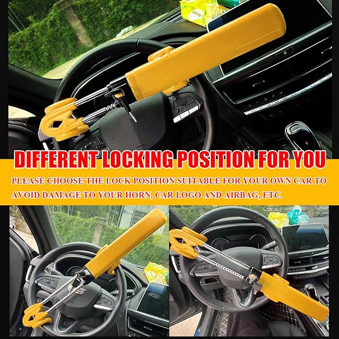 Steering Wheel Lock for Cars, Heavy Duty Security Anti-Theft Device, Adjustable Anti Theft Car Lock with Double Hooks Universal for Vehicle Truck with 2 Keys